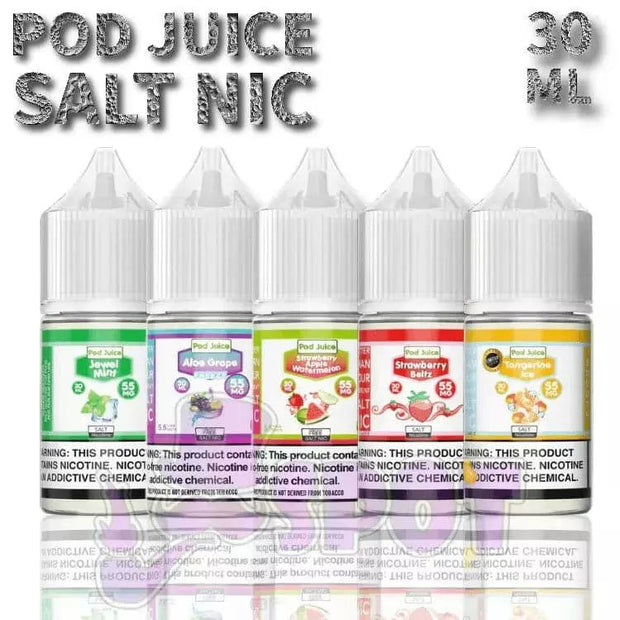 Pod Juice 30ML Salt Nic E-Juice bottle with assorted vape flavors