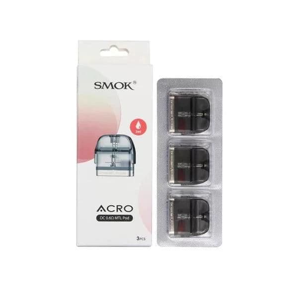 SMOK ACRO Replacement Pod 3PK pack with 2ml capacity and DC 0.6 MTL resistance