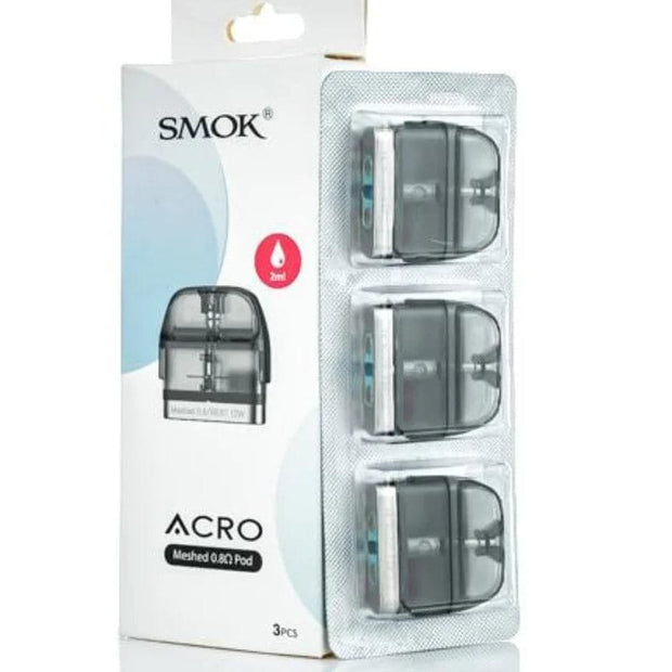 SMOK ACRO Replacement Pod 3PK showing Mesh 0.8 resistance option