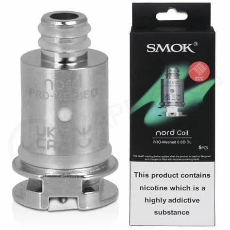Smok Nord Pro Replacement Coil 5 Pack with Pro-Mesh 0.9 MTL and 0.6 DL options for enhanced vaping flavor and vapor