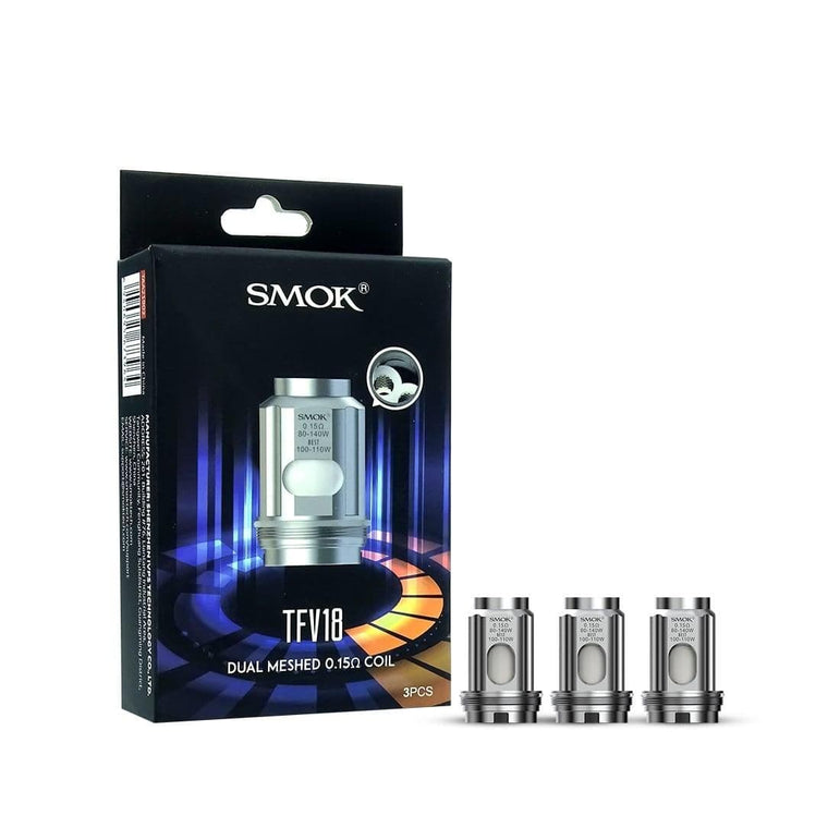 SMOK TFV-18 Replacement Coil 3PK pack showing dual mesh coil option