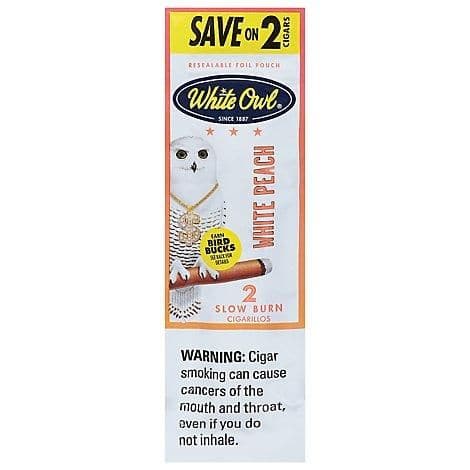 White Owl Cigarillo 2-Pack White Peach Flavor - Premium Tobacco Wraps